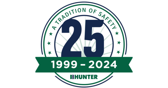 Hunter 25th anniversary seal with text “A tradition of safety, 1999 – 2024”